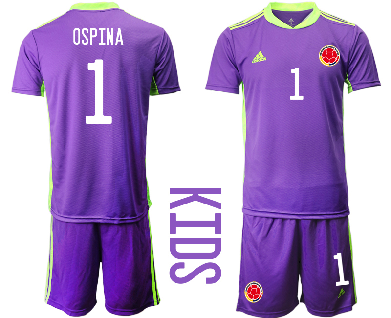 Youth 2020-2021 Season National team Colombia goalkeeper purple #1 Soccer Jersey
